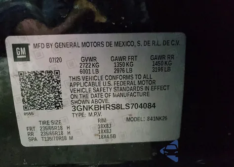 2020 Chevrolet Blazer 2Lt z USA, uszkodzony, nr VIN 3GNKBHRS8LS704084